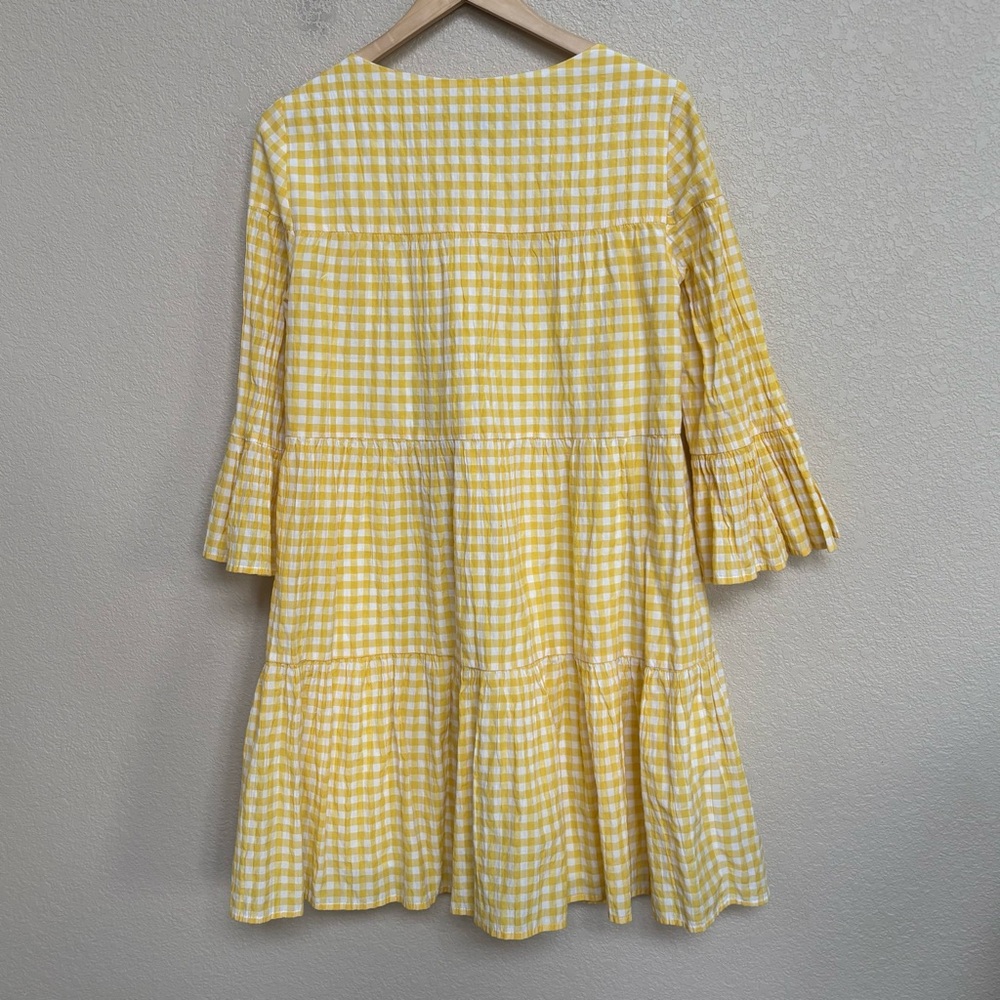 Maggy London Yellow Gingham Tiered Ruffle Sleeve‎ Dress Spring Classic - Picture 3 of 8